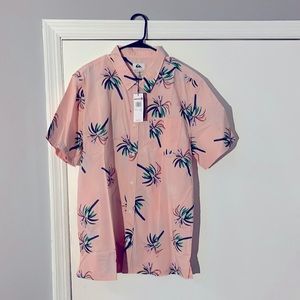 Colorful tropical palm tree mens quicksilver shirt in pink and other colors